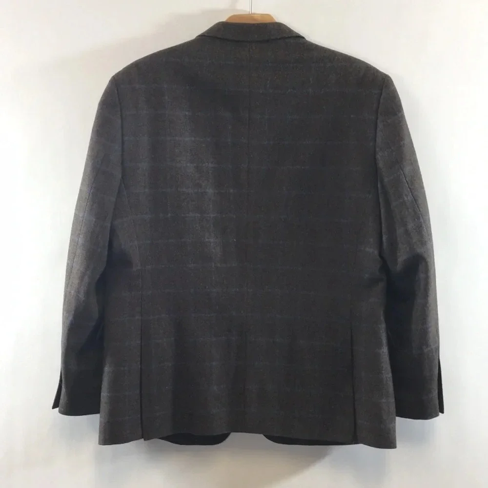 Tommy Hilfiger Brown Blue Check Sport Coat‎ Wool Blazer Mens 44 Two Button Front